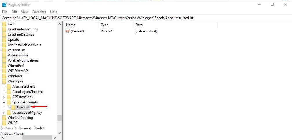 create a new key and name it user list